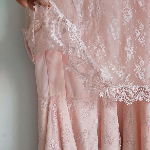 Vtg Barbara Chodos Michael Marcella Dress 12 Pink Floral Lace DropWaist Victoria - Picture 9 of 12